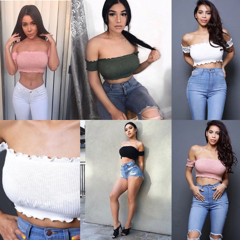 Kelly Off The Shoulder Crop Top in Olive Green